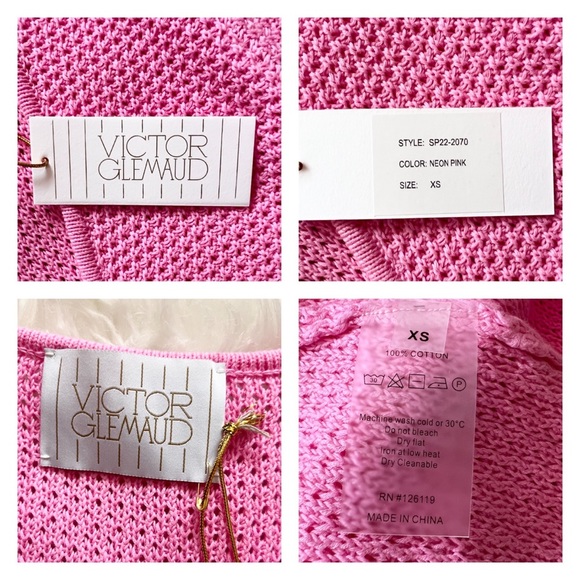 New! Rare VICTOR GLEMAUD Knit Deep V-Neck Midi Sweater Dress in Neon Pink - Picture 13 of 13